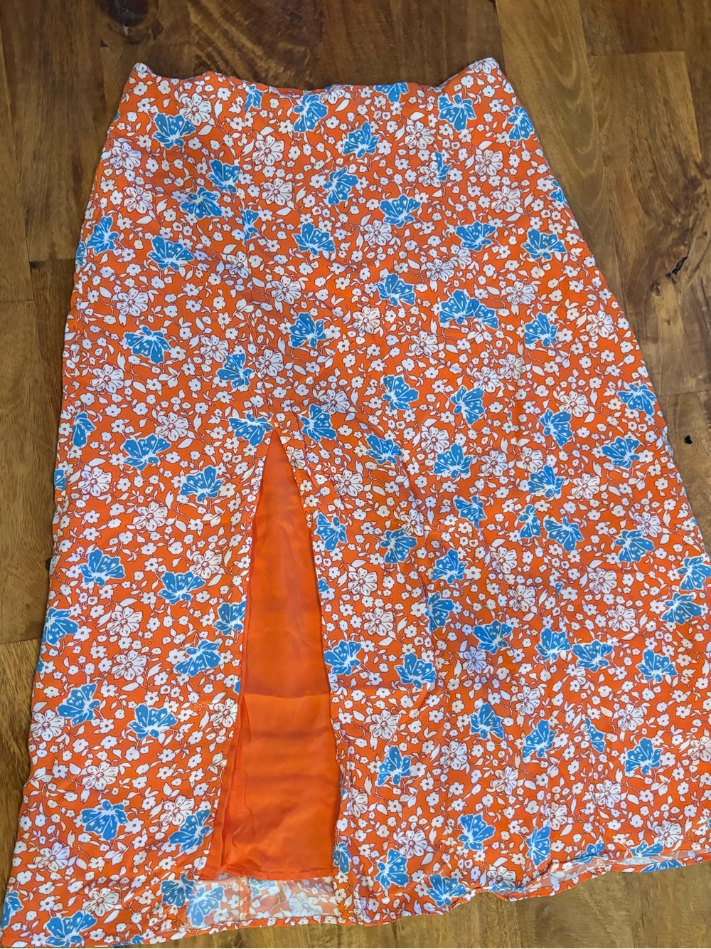 Anthropology Maeve -Orange Floral Midi Skirt with Front Slit